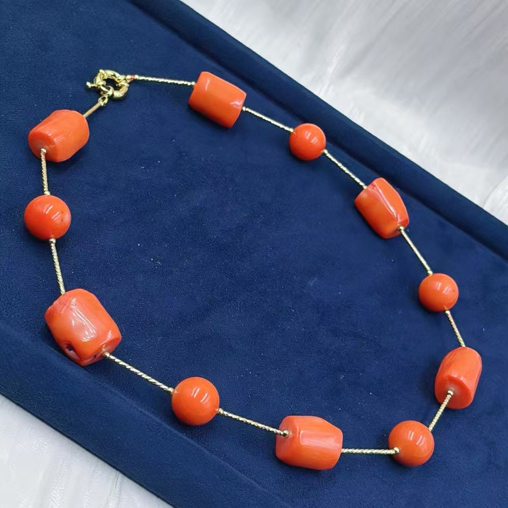 Freshwater Line - 12-16mm Orange Damen Vintage Echte Natürliche