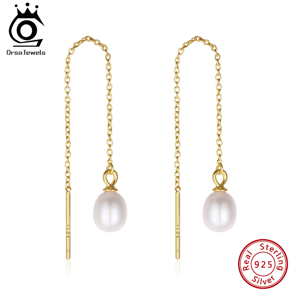 Freshwater Line - ORSA JEWELS Exquisiter Tropfenohrring aus 14-karätigem